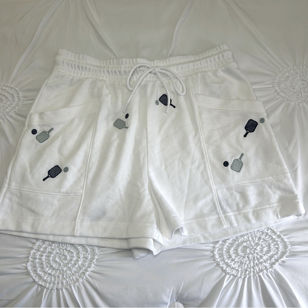 Lou & Grey Elastic Tie Waist Cotton Blend Shorts w/ Novelty Tennis Print Size L